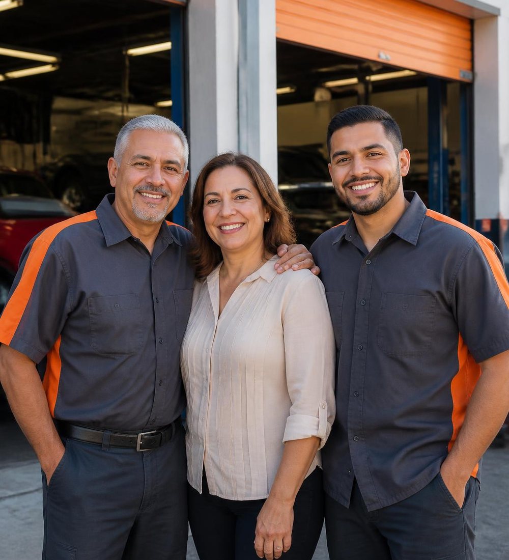 The Ferreira family in front of the shop
